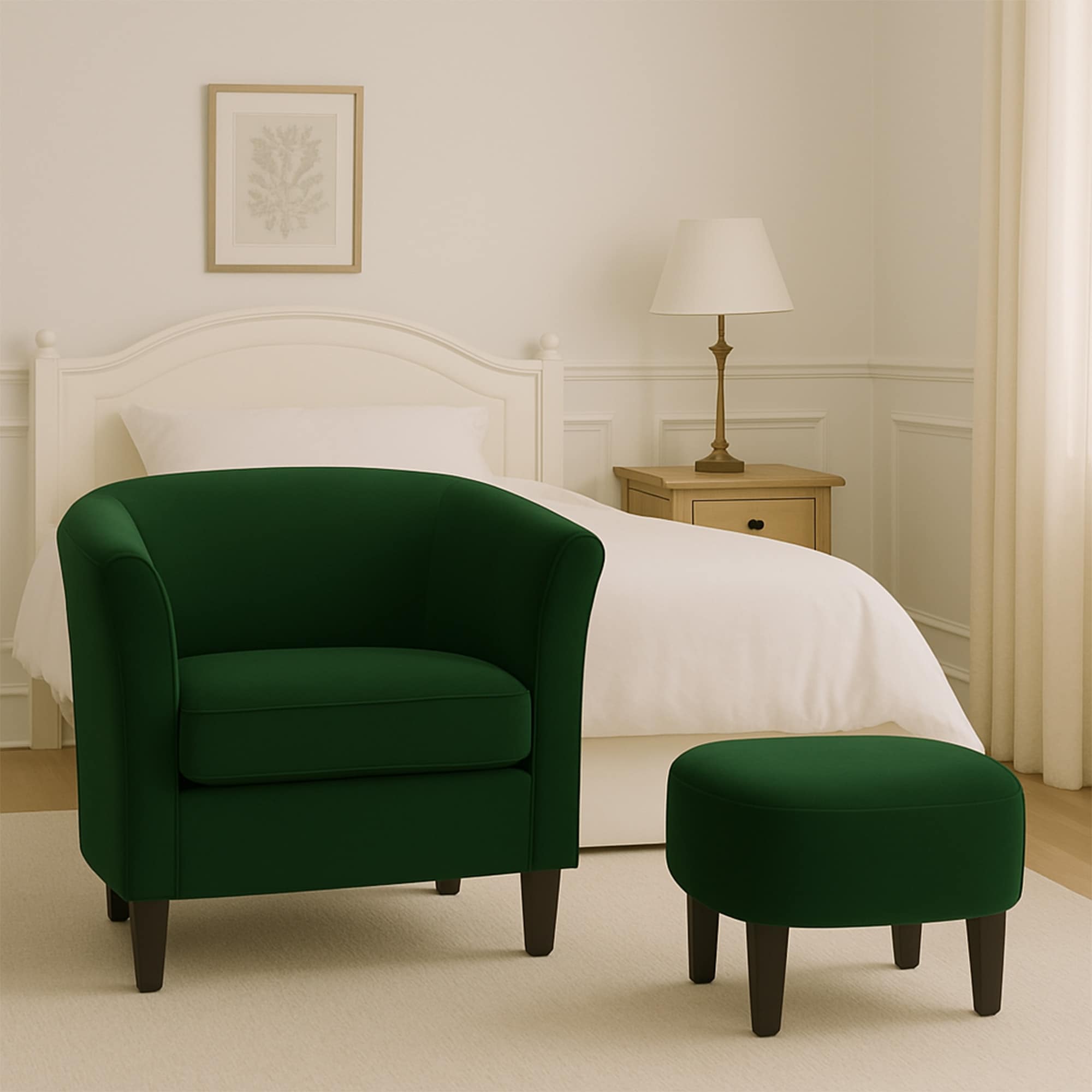 Velvet Accent Chair With Ottoman, Modern Barrel Chair Armchair For Living Room, Green_maomaolike.com
